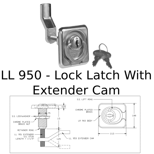Marine Hardware LL950 Lock Latch with Extender Cam