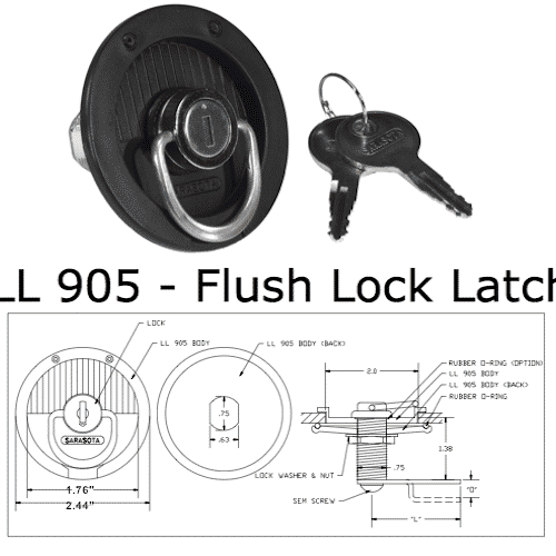 LL 905 Flush Lock Latch with 2 inch by 3/8 inch Offset Cam