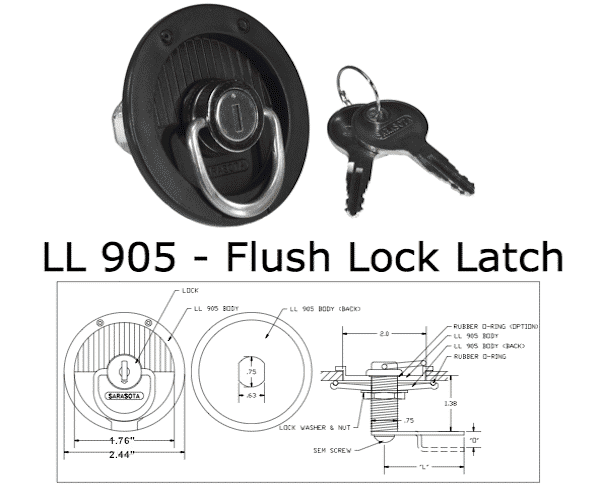 LL 905 Flush Lock Latch with 2 inch by 3/8 inch Offset Cam