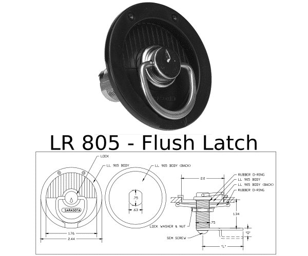 LR 805 Flush Latch with 2 inch Long Straight Cam
