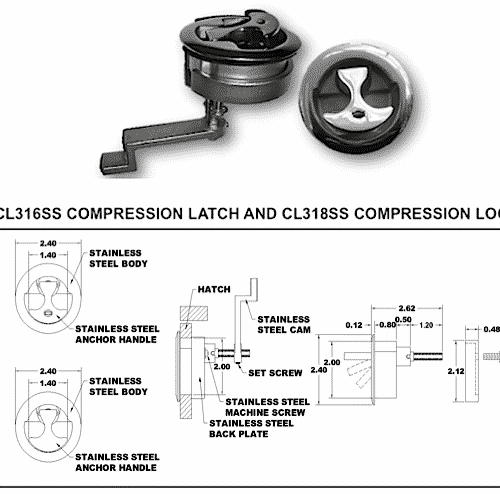 CL316SS 2' boat stainless steel water tight compression latch