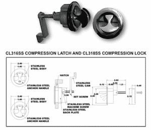 CL316SS 2' boat stainless steel water tight compression latch