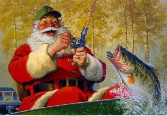 Santa with Fish Merry Christmas Happy Holidays